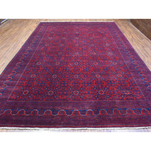 9'8"x13'1" Deep And Saturated Red Hand Knotted With Tribal Design, Soft And Shiny Wool Afghan Khamyab Oriental Rug FWR436008