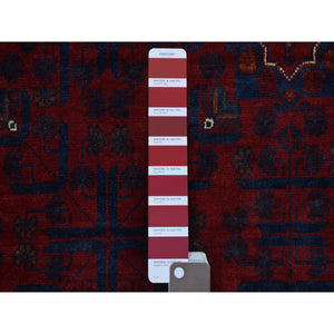 9'8"x13'1" Deep And Saturated Red Hand Knotted With Tribal Design, Soft And Shiny Wool Afghan Khamyab Oriental Rug FWR436008