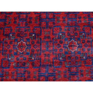 9'8"x13'1" Deep And Saturated Red Hand Knotted With Tribal Design, Soft And Shiny Wool Afghan Khamyab Oriental Rug FWR436008