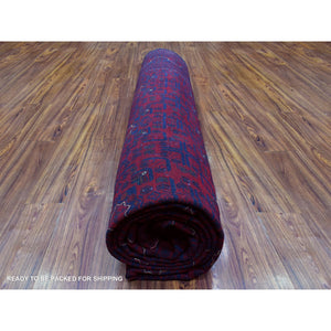 9'8"x13'1" Deep And Saturated Red Hand Knotted With Tribal Design, Soft And Shiny Wool Afghan Khamyab Oriental Rug FWR436008