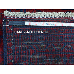 9'8"x13'1" Deep And Saturated Red Hand Knotted With Tribal Design, Soft And Shiny Wool Afghan Khamyab Oriental Rug FWR436008