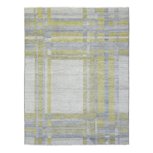 7'9"x10'2" Light Gray, Modern Design Art Deco, Natural Dyes Densely Woven, Soft Organic Wool Hand Knotted, Oriental Rug FWR436032