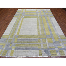Load image into Gallery viewer, 7&#39;9&quot;x10&#39;2&quot; Light Gray, Modern Design Art Deco, Natural Dyes Densely Woven, Soft Organic Wool Hand Knotted, Oriental Rug FWR436032