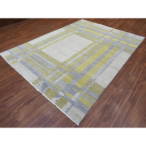 7'9"x10'2" Light Gray, Modern Design Art Deco, Natural Dyes Densely Woven, Soft Organic Wool Hand Knotted, Oriental Rug FWR436032