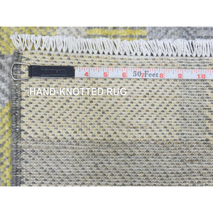 7'9"x10'2" Storm Gray, Modern Grass Design, Tone on Tone, Undyed Natural Wool, Hand Knotted, Oriental Rug FWR457164