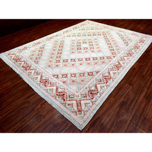 9'x12' Light Red, Anatolian Village Inspired Geometric Style, Soft Wool Hand Knotted Natural Dyes Oriental Rug FWR436194