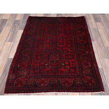 Load image into Gallery viewer, 2&#39;8&quot;x4&#39; Berry Red, Afghan Khamyab With Tribal Design, Soft And Shiny Wool, Vegetable Dyes, Hand Knotted, Mat, Sample, Oriental Rug FWR4356