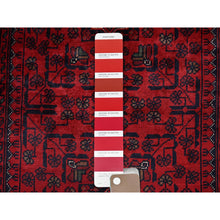 Load image into Gallery viewer, 2&#39;8&quot;x4&#39; Berry Red, Afghan Khamyab With Tribal Design, Soft And Shiny Wool, Vegetable Dyes, Hand Knotted, Mat, Sample, Oriental Rug FWR4356