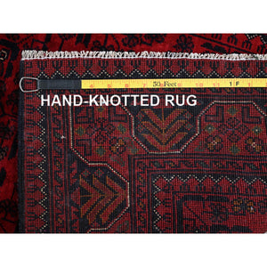 2'8"x4' Berry Red, Afghan Khamyab With Tribal Design, Soft And Shiny Wool, Vegetable Dyes, Hand Knotted, Mat, Sample, Oriental Rug FWR4356