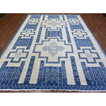 Load image into Gallery viewer, 8&#39;10&quot;x11&#39;8&quot; Ivory With Denim Blue, Hand Knotted Fine Peshawar With Intricate, Geometric, Motifs, Densely Woven Soft Organic Wool, Oriental Rug FWR436320