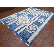 Load image into Gallery viewer, 8'10"x11'8" Ivory With Denim Blue, Hand Knotted Fine Peshawar With Intricate, Geometric, Motifs, Densely Woven Soft Organic Wool, Oriental Rug FWR436320