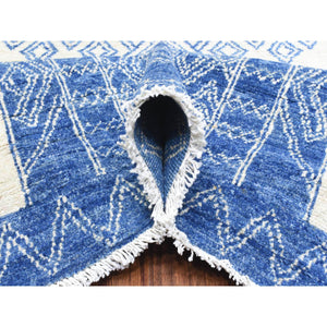 8'10"x11'8" Ivory With Denim Blue, Hand Knotted Fine Peshawar With Intricate, Geometric, Motifs, Densely Woven Soft Organic Wool, Oriental Rug FWR436320