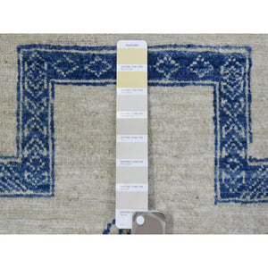 8'10"x11'8" Ivory With Denim Blue, Hand Knotted Fine Peshawar With Intricate, Geometric, Motifs, Densely Woven Soft Organic Wool, Oriental Rug FWR436320