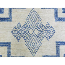 Load image into Gallery viewer, 8'10"x11'8" Ivory With Denim Blue, Hand Knotted Fine Peshawar With Intricate, Geometric, Motifs, Densely Woven Soft Organic Wool, Oriental Rug FWR436320