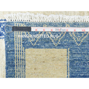 8'10"x11'8" Ivory With Denim Blue, Hand Knotted Fine Peshawar With Intricate, Geometric, Motifs, Densely Woven Soft Organic Wool, Oriental Rug FWR436320