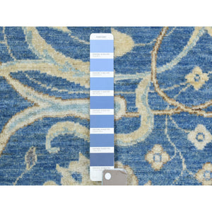 3'9"x13'3" Sapphire Blue, Fine Peshawar with Heriz Design, Natural Dyes Dense Weave, Soft and Velvety Wool Hand Knotted, Wide Runner Oriental Rug FWR436338