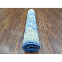 Load image into Gallery viewer, 3&#39;9&quot;x13&#39;3&quot; Sapphire Blue, Fine Peshawar with Heriz Design, Natural Dyes Dense Weave, Soft and Velvety Wool Hand Knotted, Wide Runner Oriental Rug FWR436338