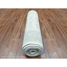 Load image into Gallery viewer, 2&#39;8&quot;x14&#39;4&quot; Ivory, Velvety Wool Hand Knotted, White Wash Peshawar with All Over Leaf Design Natural Dyes, Runner Oriental Rug FWR436572
