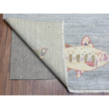 Load image into Gallery viewer, 9&#39;2&quot;x11&#39;9&quot; Light Gray, Densely Woven Soft Wool Hand Knotted, Afghan Peshawar With Colorful Oceanic Fish Design Natural Dyes, Oriental Rug FWR436584
