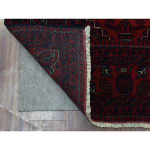 4'10"x6'7" Deep and Saturated Red Hand Knotted With Tribal Design, Soft and Shiny Wool Afghan Khamyab Oriental Rug FWR436662