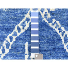 Load image into Gallery viewer, 2&#39;8&quot;x15&#39;4&quot; Denim Blue, Soft Organic Wool Hand Knotted, Boujaad Moroccan Berber Design With Geometric Triangular Design, Natural Dyes, Runner Oriental Rug FWR436704