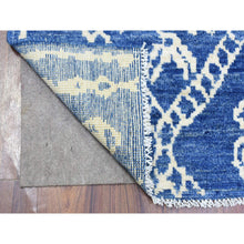 Load image into Gallery viewer, 2&#39;10&quot;x9&#39;8&quot; Denim Blue, Boujaad Moroccan Berber Design with Geometric Triangular Design Natural Dyes, Velvety Wool Hand Knotted, Runner Oriental Rug FWR436716
