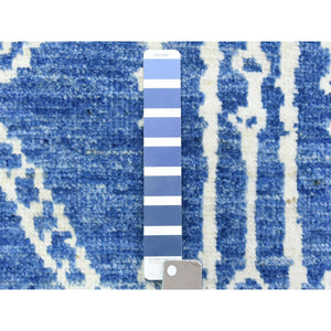2'10"x9'8" Denim Blue, Boujaad Moroccan Berber Design with Geometric Triangular Design Natural Dyes, Velvety Wool Hand Knotted, Runner Oriental Rug FWR436716