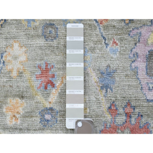 4'4"x10' Taupe Hand Knotted Afghan Angora Oushak With Colorful Motifs Natural Dyes, Soft Wool, Wide Runner Oriental Rug FWR436740