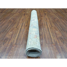 Load image into Gallery viewer, 4&#39;4&quot;x10&#39; Taupe Hand Knotted Afghan Angora Oushak With Colorful Motifs Natural Dyes, Soft Wool, Wide Runner Oriental Rug FWR436740