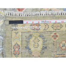 Load image into Gallery viewer, 4&#39;4&quot;x10&#39; Taupe Hand Knotted Afghan Angora Oushak With Colorful Motifs Natural Dyes, Soft Wool, Wide Runner Oriental Rug FWR436740