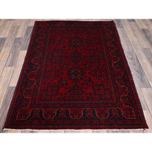Load image into Gallery viewer, 3&#39;4&quot;x5&#39; Scarlet Red, Afghan Khamyab With Geometric Design, Soft And Velvety Wool, Hand Knotted, Vegetable Dyes, Oriental Rug FWR4362