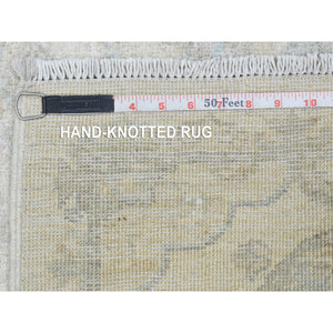 2'6"x19'4" Ivory, Soft and Shiny Wool Hand Knotted, White Wash Peshawar Natural Dyes, XL Runner Oriental Rug FWR436806