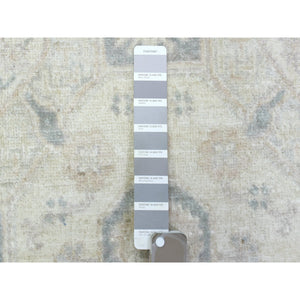 2'9"x18'9" Cream, White Wash Peshawar with Khotan Design Natural Dyes, Velvety Wool Hand Knotted, XL Runner Oriental Rug FWR436812