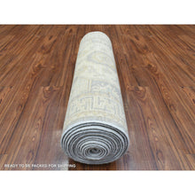 Load image into Gallery viewer, 2&#39;9&quot;x18&#39;9&quot; Cream, White Wash Peshawar with Khotan Design Natural Dyes, Velvety Wool Hand Knotted, XL Runner Oriental Rug FWR436812