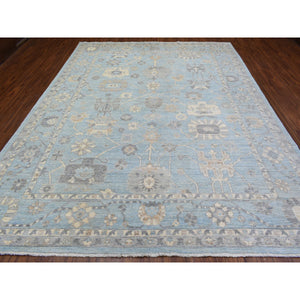 9'1"x11'10" Light Blue Extra Soft Wool Hand Knotted, Afghan Angora Oushak With All Over Design Natural Dyes, Oriental Rug FWR436872
