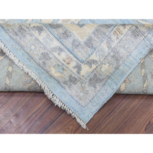 9'1"x11'10" Light Blue Extra Soft Wool Hand Knotted, Afghan Angora Oushak With All Over Design Natural Dyes, Oriental Rug FWR436872