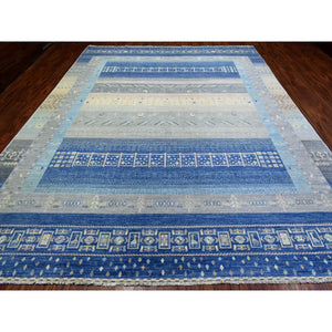 10'2"x13'7" Denim Blue, Afghan Kashkuli Gabbeh Design Natural Dyes, Fine Weave Pure Wool Hand Knotted, Oriental Rug FWR436926