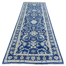 Load image into Gallery viewer, 4&#39;x11&#39;8&quot; Navy Blue, Fine Peshawar with Ziegler Mahal Design, Natural Dyes Dense Weave, Soft and Velvety Wool Hand Knotted, Wide Runner Oriental Rug FWR436962