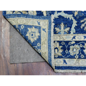 4'x11'8" Navy Blue, Fine Peshawar with Ziegler Mahal Design, Natural Dyes Dense Weave, Soft and Velvety Wool Hand Knotted, Wide Runner Oriental Rug FWR436962