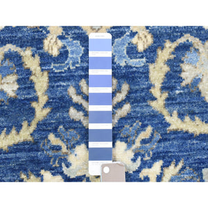 4'x11'8" Navy Blue, Fine Peshawar with Ziegler Mahal Design, Natural Dyes Dense Weave, Soft and Velvety Wool Hand Knotted, Wide Runner Oriental Rug FWR436962