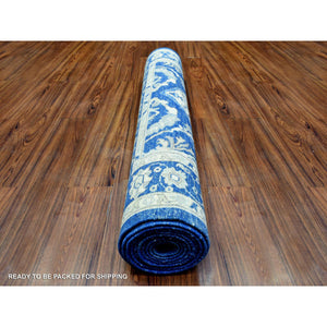 4'x11'8" Navy Blue, Fine Peshawar with Ziegler Mahal Design, Natural Dyes Dense Weave, Soft and Velvety Wool Hand Knotted, Wide Runner Oriental Rug FWR436962