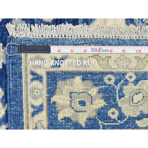 4'x11'8" Navy Blue, Fine Peshawar with Ziegler Mahal Design, Natural Dyes Dense Weave, Soft and Velvety Wool Hand Knotted, Wide Runner Oriental Rug FWR436962