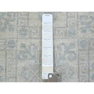 4'x11'8" Ivory, White Wash Peshawar with Geometric Design Natural Dyes, Organic Wool Hand Knotted, Wide Runner Oriental Rug FWR436980