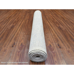 4'x11'8" Ivory, White Wash Peshawar with Geometric Design Natural Dyes, Organic Wool Hand Knotted, Wide Runner Oriental Rug FWR436980