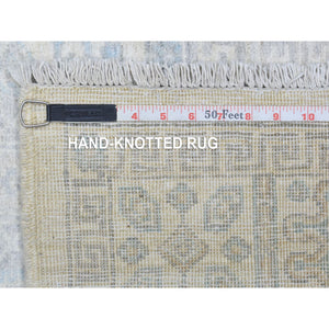 4'x11'8" Ivory, White Wash Peshawar With Geometric Design Natural Dyes, Organic Wool Hand Knotted, Wide Runner Oriental Rug FWR436980