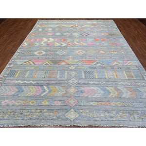 9'1"x11'8" Gray, Hand Knotted Anatolian Village Inspired With Small Triangular Design, Natural Wool, Runner Oriental Rug FWR437232