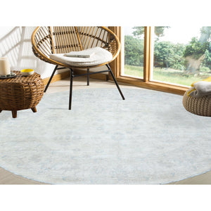 7'10"x7'10" Ivory, White Wash Peshawar Natural Dyes, Soft And Shiny Wool Hand Knotted, Round Oriental Rug FWR437286