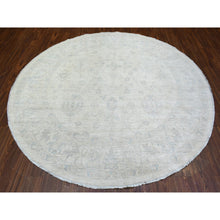 Load image into Gallery viewer, 7&#39;10&quot;x7&#39;10&quot; Ivory, White Wash Peshawar Natural Dyes, Soft And Shiny Wool Hand Knotted, Round Oriental Rug FWR437286