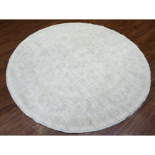 Load image into Gallery viewer, 7&#39;10&quot;x7&#39;10&quot; Ivory, White Wash Peshawar Natural Dyes, Soft And Shiny Wool Hand Knotted, Round Oriental Rug FWR437286