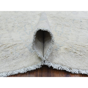 7'10"x7'10" Ivory, White Wash Peshawar Natural Dyes, Soft And Shiny Wool Hand Knotted, Round Oriental Rug FWR437286